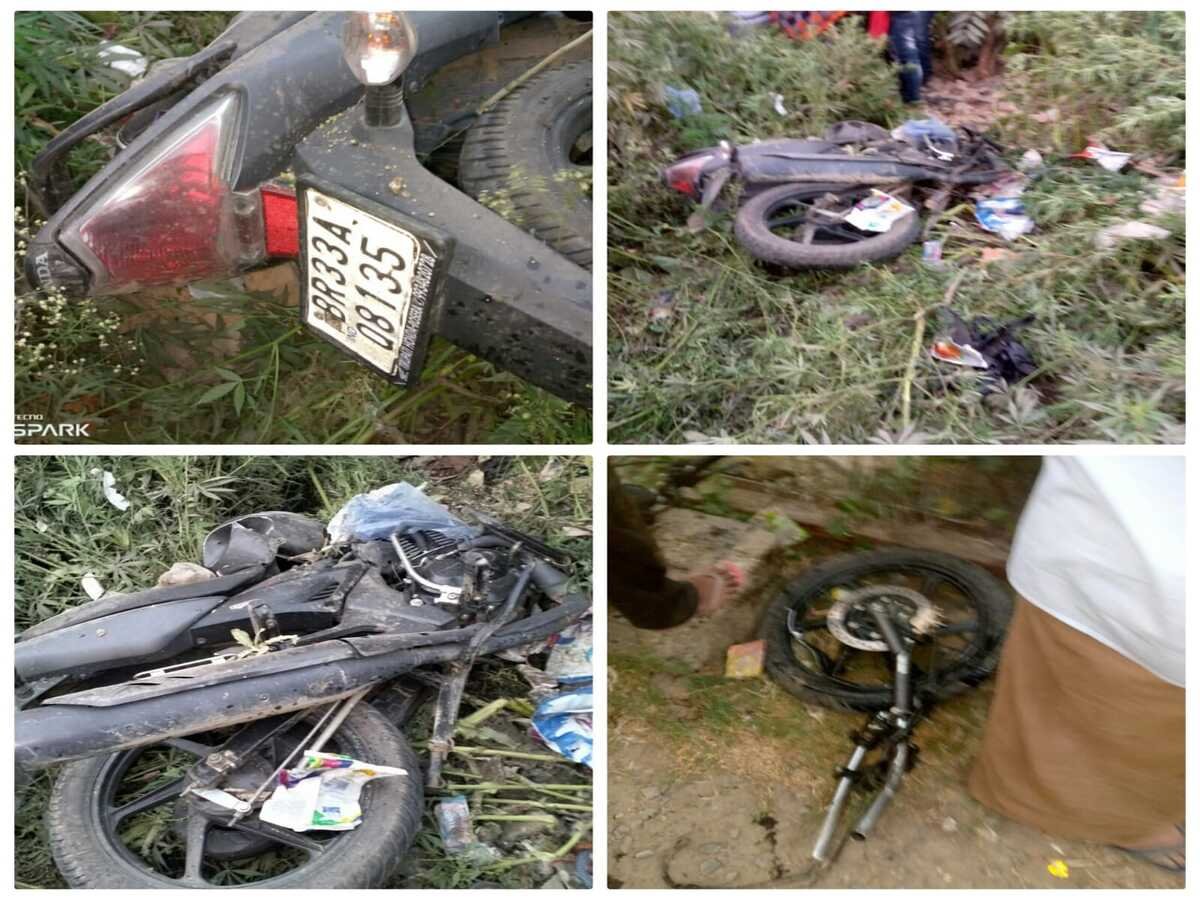 ट्रेन के चपेट में आने से बाइक के परखच्चे उड़े, बाल बाल बची युवक की ज़िन्दगी