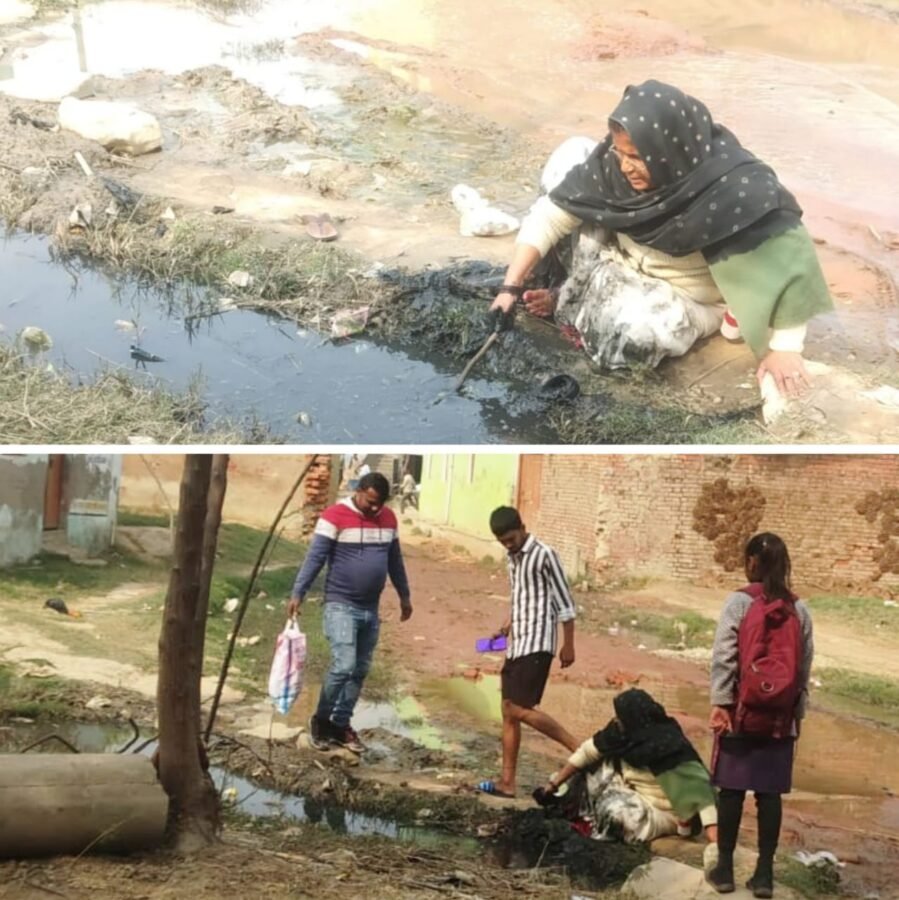 रामगढ़ आदर्श बालिका स्कूल को जाने वाली पथ का हाल खस्ता,कीचड़ में गिरकर महिला हुई घायल
